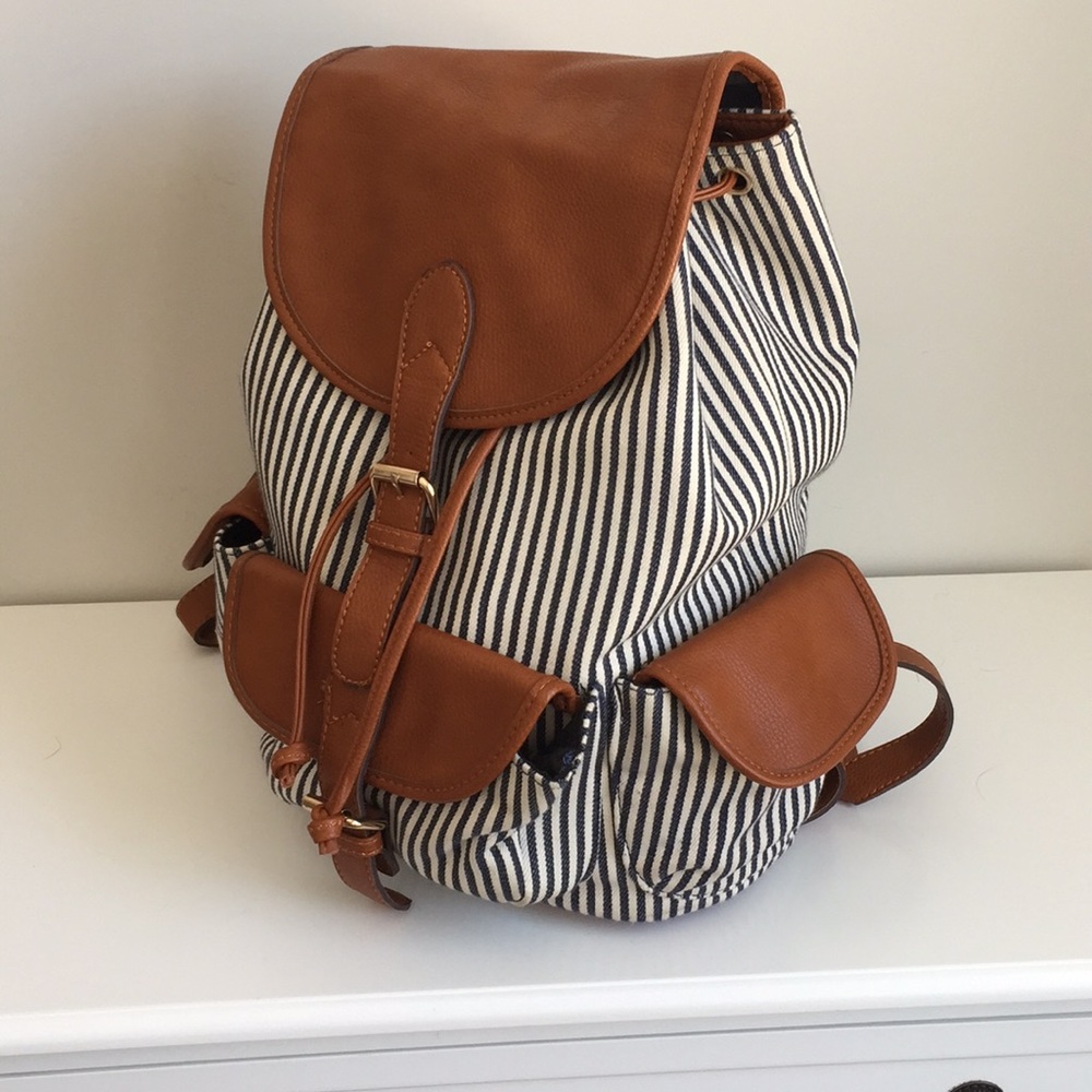Slouchy Striped Vegan Leather Backpack